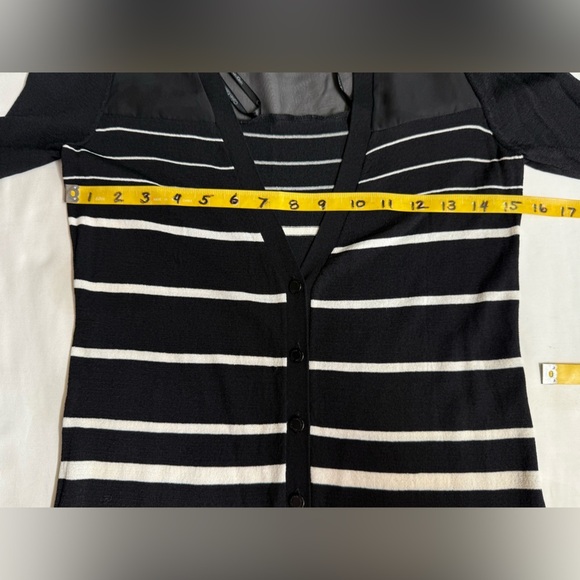CALVIN KLEIN Black and White Knit Cardigan V-Neck - Picture 11 of 12